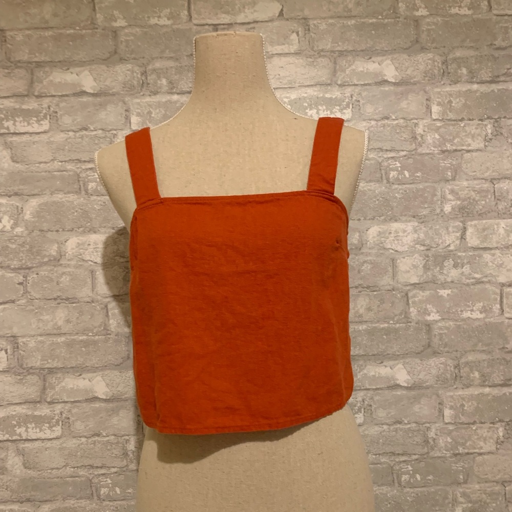 Forever 21 Red Orange Cropped Crop Linen Tank Top Shirt Sleeveless Summer S